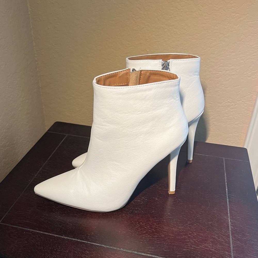 White Faux Leather Ankle Boots Booties